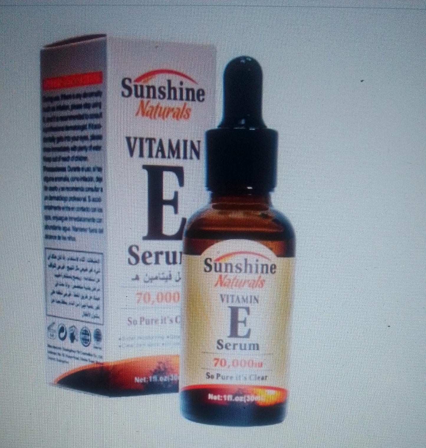 Suero de vitamina E de la marca Sunshine Naturals, un producto para el cuidado de la piel