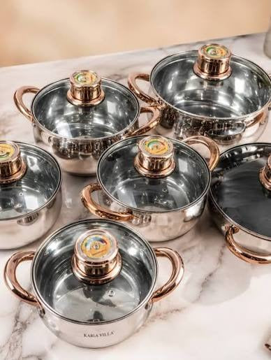 Set de calderos de 8 piezas en acero inoxidable marca princeware