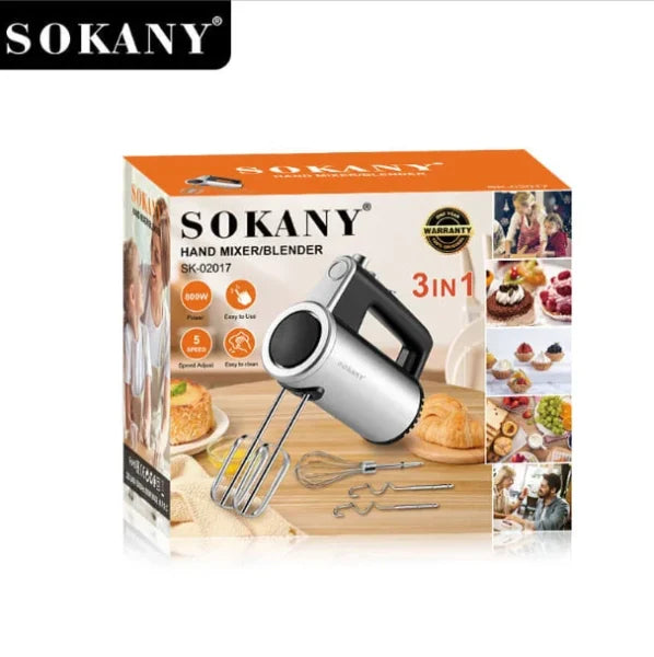 Batidora de mano Sokany 5 velocidades, con accesorios.